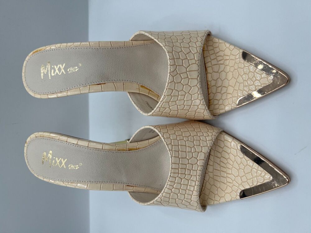 Venus Nude Slim High Heel Pointy Toe Slip On Sandals Slides Clogs